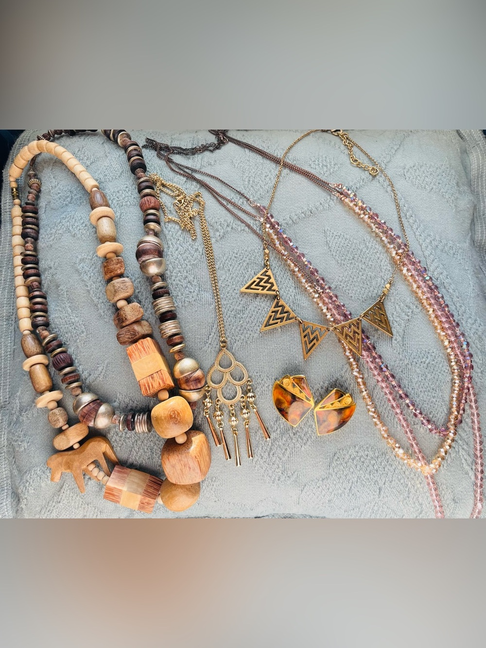 Vintage Boho Lot-Berebi Earrings, J Crew , Wood and Glass Crystals